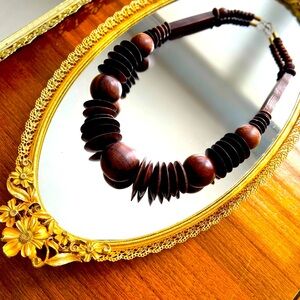 Vintage Chunky Wood Beaded  Necklace